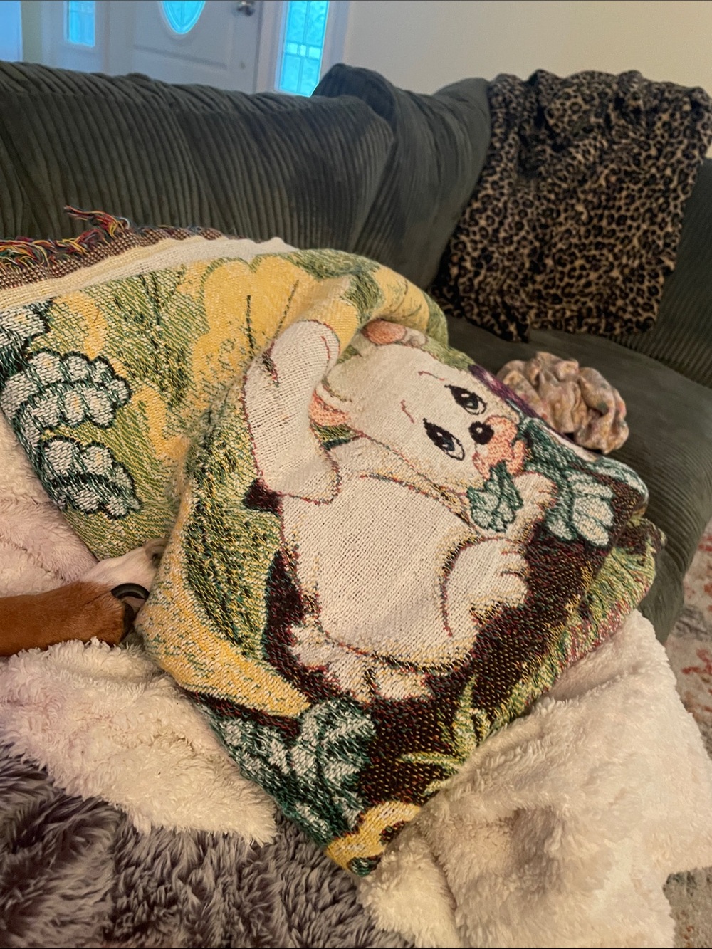 Precious Moments Green and Yellow Bunny throw blanket